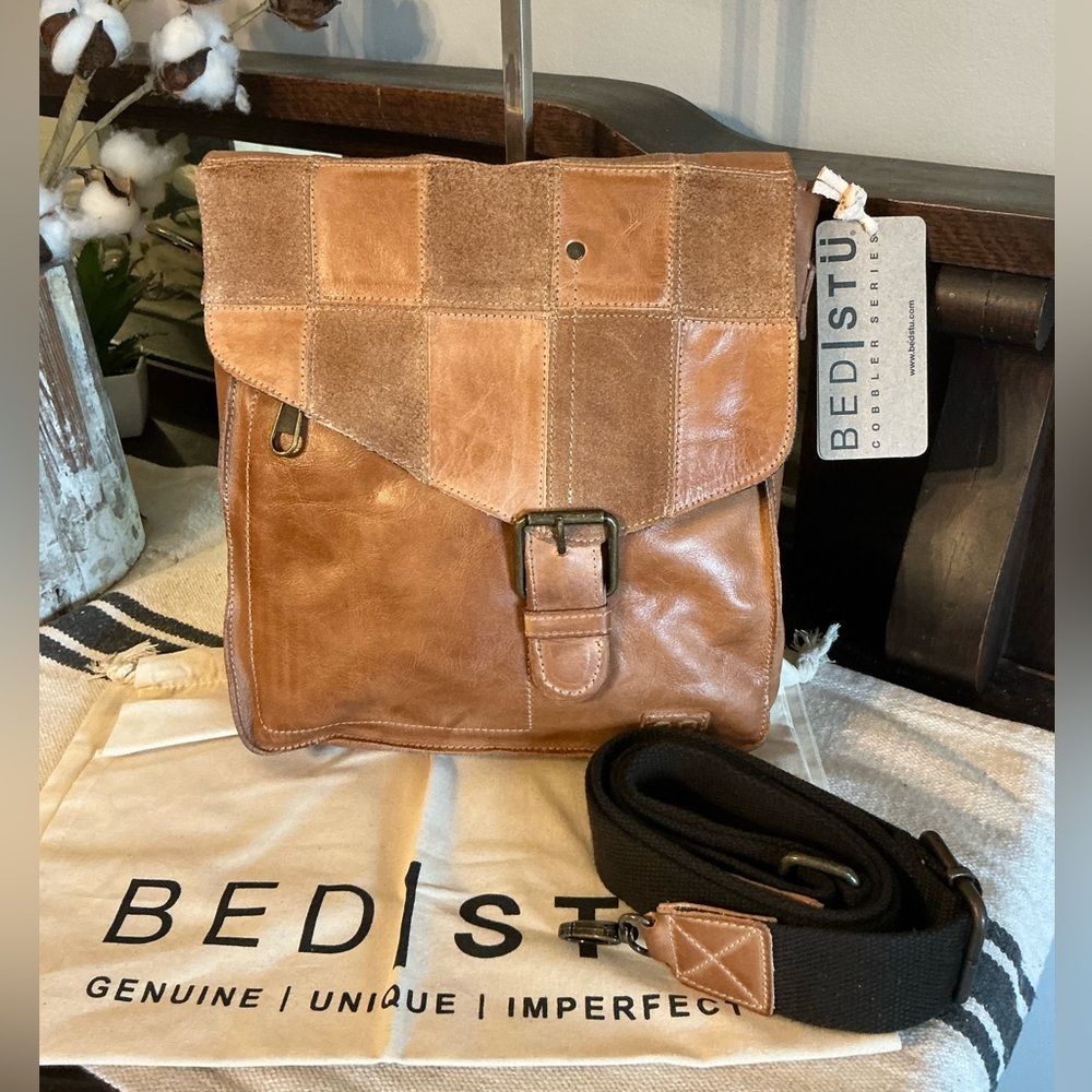 NWT Bed Stu Leather Venice Beach II Patchwork Crossbody Bag Tan MR MSRP $295 - Picture 12 of 14